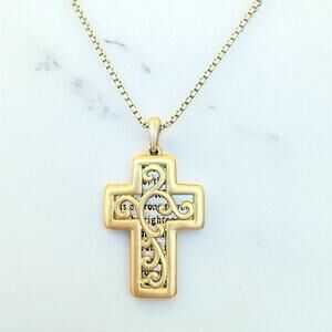 Proverbs 18:10 Religious Slide Cross Filigree Pendant Necklace Two Tone 18-20”